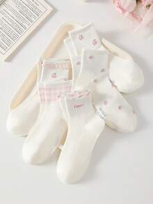 4/5Pairs Women's Solid Color, Ruffle Trim, Cable Knit Print Crew Socks Mid-Calf Socks, Soft And Comfortable, Suitable For All Seasons, Random Colors - Multicolor - View 4
