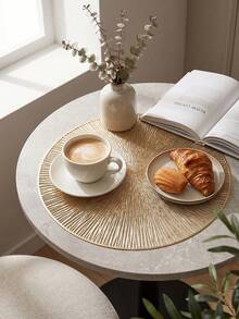 8pcs/Set Gold Hollow Out Pvc Placemats(4pcs) & Coasters(4pcs), Easy To Clean, Waterproof, Slip-Resistant, Heat Resistant, Ideal For Table Decoration And Special Occasions Like Wedding, Party, Festival - Gold 8-piece set (4 placemats, 4 coasters) - View 8