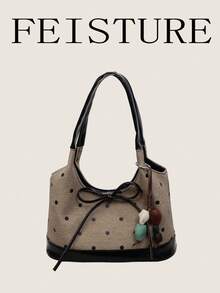 FEISTURE 1件波點時尚女款手提包，通勤單肩托特包，適合日常出遊、約會、通勤，附贈吊飾 - 卡其色 - 查看 6