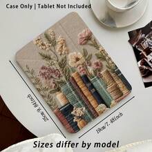 Acrylic Crystal Tablet/ Protective Case With Book And Plant Pattern Painted Effect, With Stand, Compatible With Honor/Apple/ And Other Popular Tablet Models, Foldable Anti-Bend, Silicone Reinforced Corners, Auto Wake/Sleep Function, Built-In Pen Slot, Multi-Angle Foldable Stand - Style 6 - View 4