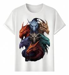 Colorful Dragon T-Shirts In Artistic Design - White - View 1