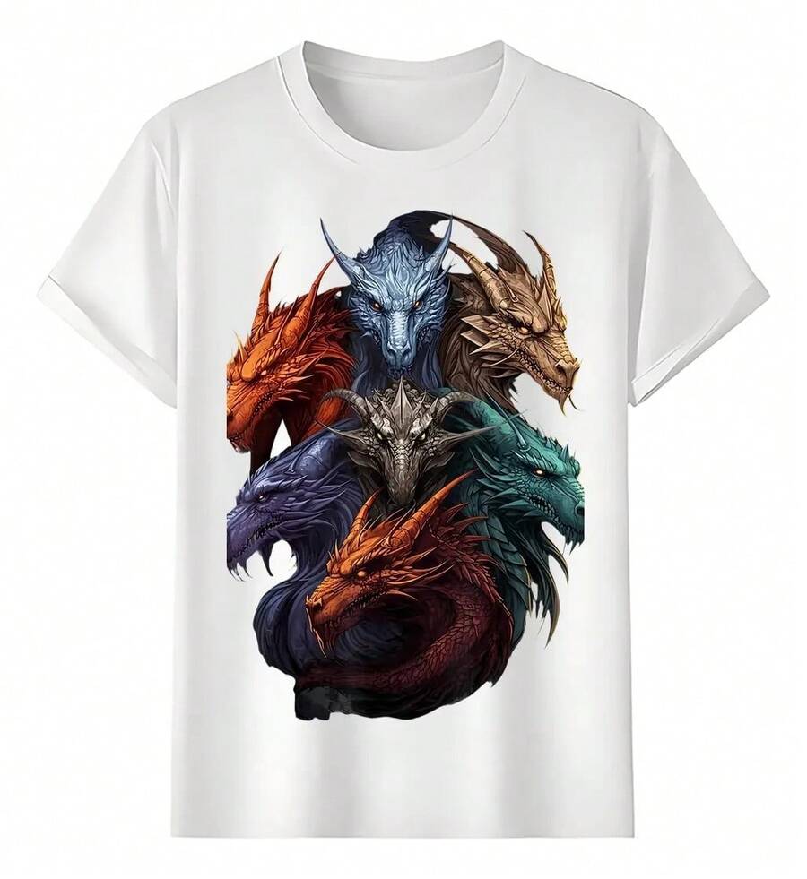Colorful Dragon T-Shirts In Artistic Design - White - View 1