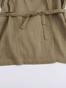 Women's Solid Color Linen-Like Tie-Front Loose Kimono Sleeve Cardigan Jacket, Spring/Autumn - Army Green - View 6
