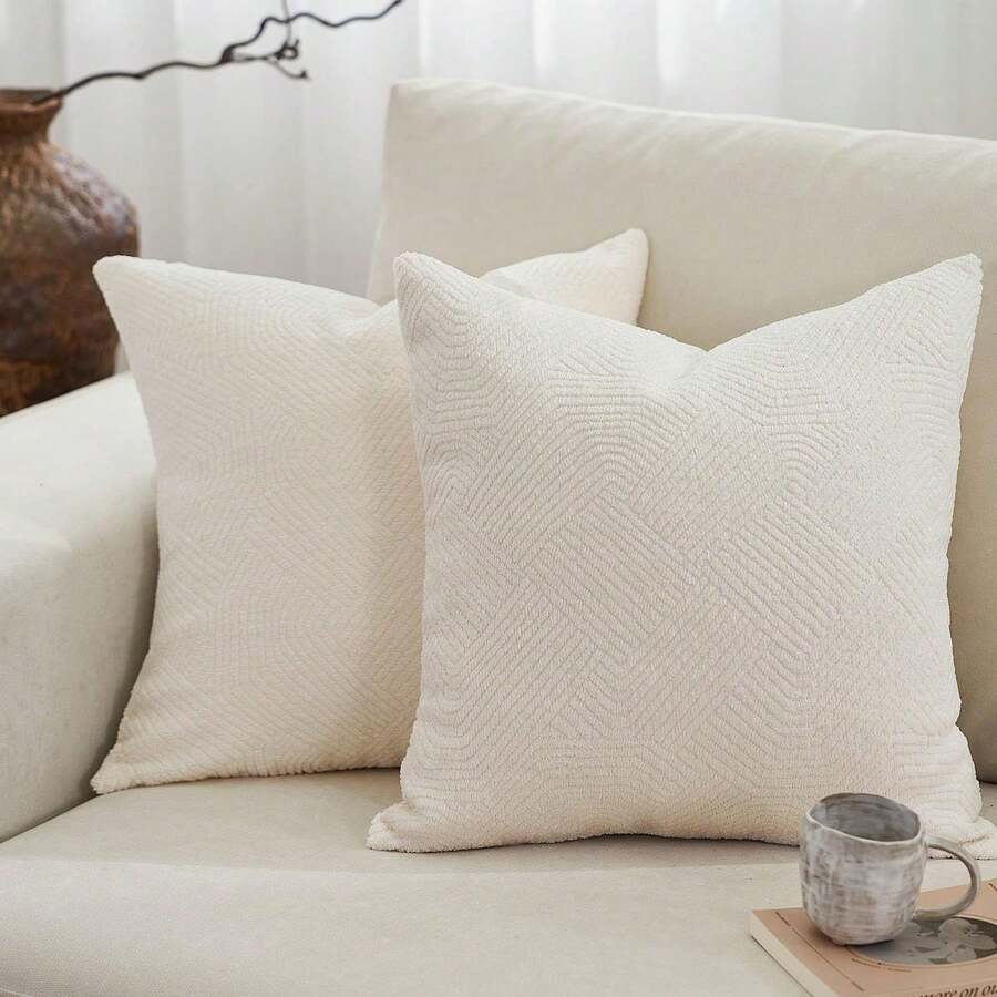 1 Piece Modern Geometric Art Style Pillow Cover, With A Textured Design Made Of Soft, Skin-Friendly Material, A Luxurious Home Decor Accessory. Suitable For Sofas, Bedrooms, Leisure Spaces, Cars, Living Rooms, Offices, Cafes, And Other Casual Settings. - 乳白色 - 查看 1