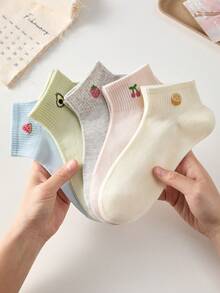 5 pares de calcetines cortos de tobillo para mujer, cómodos calcetines de media caña estilo bosque, calcetines con lindo estampado floral, adecuados para todas las estaciones, colores aleatorios - Multicolor - Ver 9