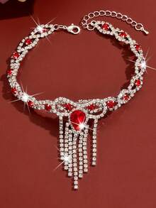 1PC Women's Full Rhinestone Eye-Catching Anklet, Fashionable High-End Luxurious Full Rhinestone Tassel Copper Anklet, Hypoallergenic And Fade-Resistant, Suitable For Daily Wear, Beach Party, Street Style, Holiday Gift, Banquet Versatile - Shape - View 7