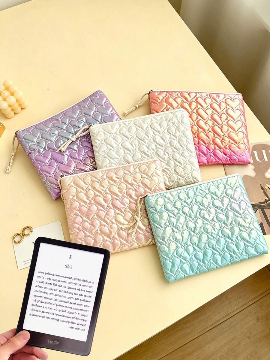 1件裝彩色愛心絎縫 6/6.8/7 吋電子閱讀器保護套收納袋 Kindle 配件數位收納包手機包 SA569P Paperwhite 專用保護殼 - 彩色 - 查看 1