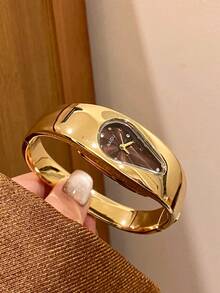 1件小巧金/銀色復古奢華女款手鍊式腕錶，時尚極簡優雅石英錶，適合日常配戴，生日禮物 - 金色 - 查看 2