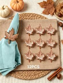 1pc/4pcs/6pcs/12pcs Thanksgiving Autumn Napkin Rings - Gold, Silver, Bronze Pumpkin Napkin Rings, Gold, Silver Maple Leaf Napkin Rings - Autumn Thanksgiving Halloween Dinner Table Decor - Multicolor - View 15