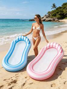 1pc Inflatable Lounge Chair, Inflatable Floating Bed, Dual-Color Patchwork Design, With Pillow, Suitable For Water, Beach, Seaside, Swimming Pool, Theme Party, Water Inflatable Float, Water Resting Seat, Pool Inflatable Float, Pool Raft, Air Pump Sold Separately - Multiple Styles - View 3