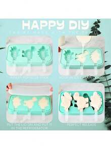 1PC Cute Dinosaur Silicone Ice Pop Molds, Popsicle Mold With Sticks, Reusable Freezer Tray For Homemade Ice Cream, Juice Pops, And Frozen Snacks - 彩色 - 查看 6