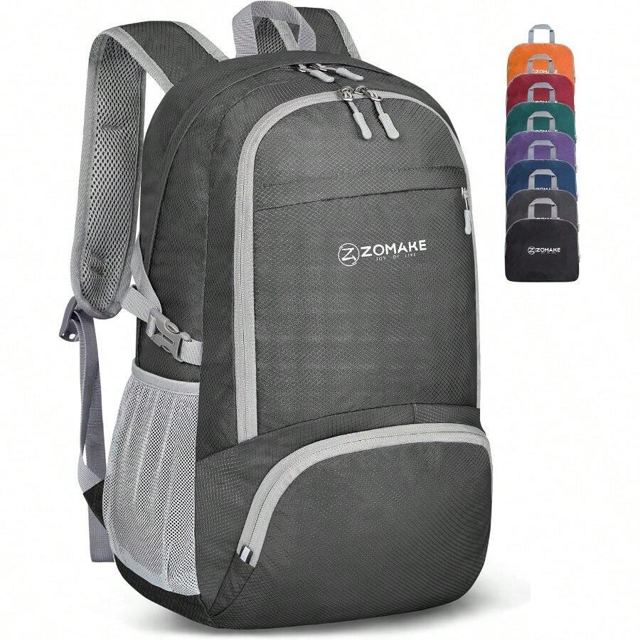 ZOMAKE Ultralight Foldable Backpack, 30L Water Resistant Travel Lightweight Packable Backpack For Camping, Hiking, And Walking - M + Medium Gray - View 1