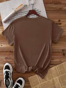 Women's Short-Sleeved T-Shirt With A Fun "Bubblegum" Poodle Print, Round Neck, Machine Washable, Skin-Friendly, Soft, Breathable, Suitable For Spring. - Burgundy - View 2