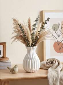 2/1pc Nordic Style Plastic Vase, Imitation Ceramic Geometric Striped Flower Vase, Shatterproof Decorative Vase For Dried & Fresh Flowers, Perfect For Living Room, Home & Cafe Decor - Multicolor - View 2