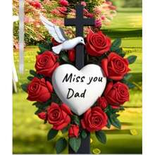 1pc Large 2D Acrylic Cross Memorial Garden Sign With White Dove And Floral Pattern, 35.05cm Height, Decorative Mourning Memorial Sign For Home - O - View 7