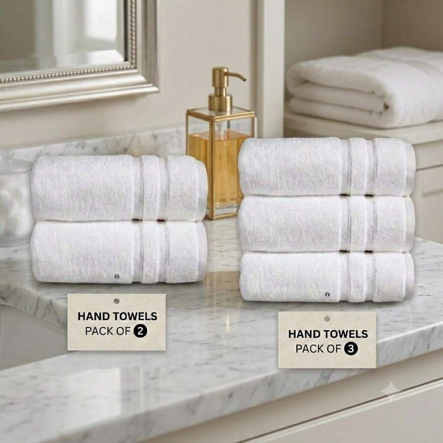 H&R White Hand Towel Set-Size 135*70cm Super Soft And Plush For Daily Use Available In Pack Of 03 & 02, Luxurious 500GSM - White - View 1