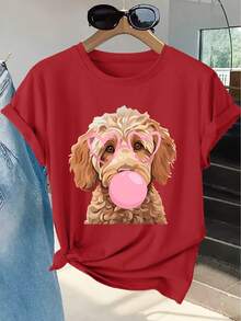 imavera, verano y otoño. Divertida, dulce, casual, moderna, fácil de combinar, top para mujer en tallas S-XXL, adecuada para diversas ocasiones como visitar tiendas de postres, picnics, etc. - Rojo - Ver 1