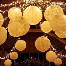14pcs Of Beige White Round Paper Lanterns | Asian Japanese Style Hanging Paper Lights Suitable For Birthday, Wedding, Halloween DIY, New Year Home Decoration Parties - Multiple Sizes - View 3
