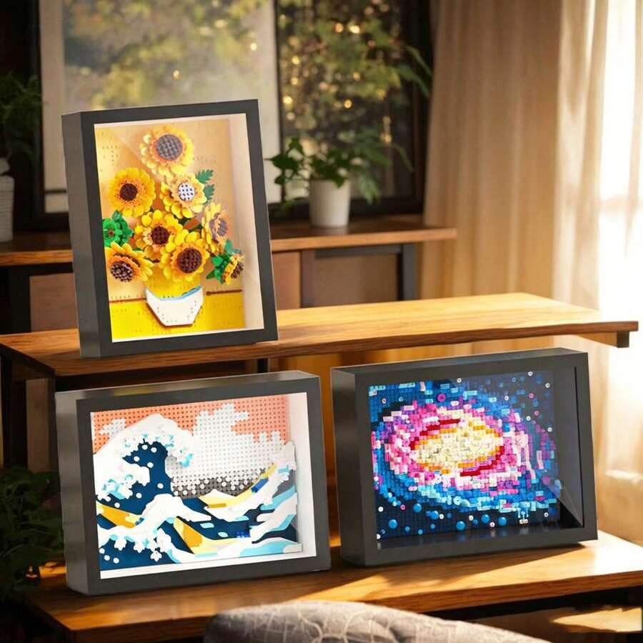 1000+片名畫積木拼圖附相框,梵谷星空像素積木、神奈川巨浪、向日葵相框,組裝名畫積木玩具套裝,客廳居家裝飾畫,創意DIY牆面裝飾,組裝藝術掛畫,創意禮物 - 彩色 - 查看 1