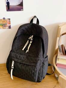 1 pieza Mochila acolchada de nylon de gran capacidad para mujer, decoración de borlas, mochila preppy casual minimalista, adecuada para estudiantes, escuela, regreso a clases, compras, uso diario - Multicolor - Ver 4