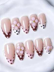 Shecass 10 piezas de uñas postizas hechas a mano, uñas cortas para vacaciones de verano, graduación y fiesta - Multicolor - Ver 3