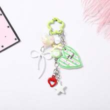 1pc Unisex Heart Keychain, Bead & Bow Charm, Stylish Accessory For Backpack & Keys - Multicolor - View 9