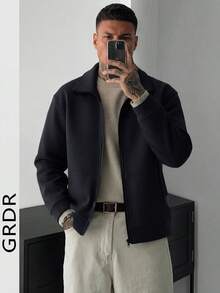 GRDR 时尚拉链卫衣男士外套，舒适保暖，适合秋冬季节，休闲百搭。 - 黑色 - 查看 1