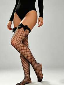 1/3 Sets New Unique Women's Bow Mesh Stockings - Slim Fit Mesh Over-The-Knee Socks - Long-Lasting Socks Suitable For Daily Wear - Black - View 7