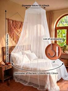 Princess Mosquito Net Canopy, Elegant Round Dome Girl Mosquito Net, Suitable For Twin/Full/Queen/King Size Beds, Room Decor Curtain, Universal For Baby Crib And Adult Bed, Easy Ceiling Installation - A - View 5