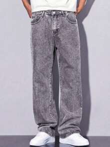 Calça Jeans Masculina Balão Reto Baggy Premium Streetwear Oversized Rapper Ganga Estilo Skatista Folgadas - cinza claro - Visão 6