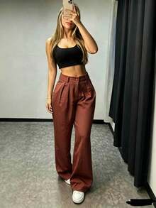 Tailored Wide Leg Trousers - Marrón claro - Ver 3