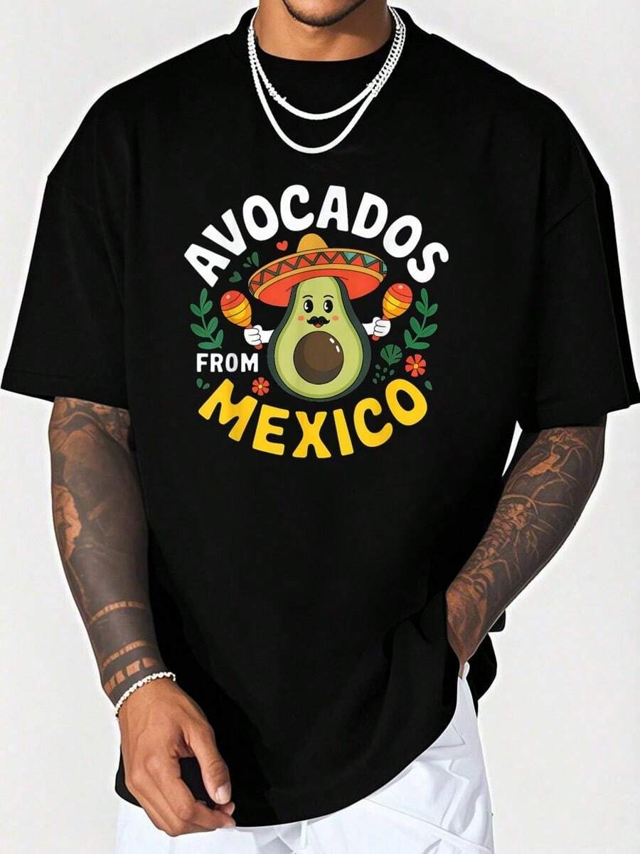 Men's T-Shirt With Mexican Cinco De Mayo Avocado Design - Graphic Tees, Crop Tops, Sets, Tees - 黑色 - 查看 1