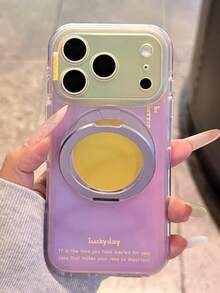 Premium Niche Color-Block Aurora Laser 360° Rotating Stand Phone Case Compatible With Apple 17 Pro Max, 17 Pro, 16 Pro, 15 Pro, 18 Pro Max, Acrylic Shockproof Protective Cover For Women - Silver - View 2