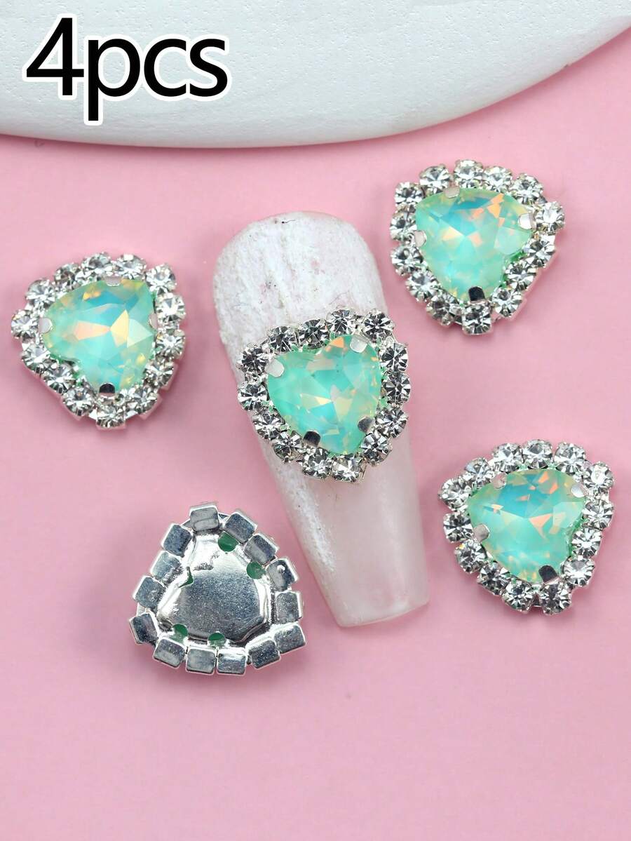 4件組日系Y2K甜酷風美甲飾品 3D法式輕奢甜美可愛夢幻仙女心形爪鑽粉色閃亮美甲寶石 水鑽DIY美甲沙龍美甲師專用 包包手機殼美甲飾品 - 綠色 - 查看 1