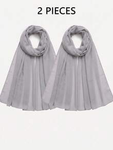 2pcs Solid Color Women's Chiffon Headscarf Shawl - Light Gray 2-pack - View 2