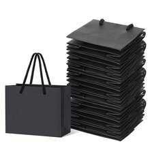 10个黑色牛皮纸手提袋，黑色礼品袋、礼品盒、珠宝收纳篮，纯色可重复使用礼品袋，适用于精品店、婚礼、新生儿派对、生日派对、伴娘礼品袋、母亲节、毕业典礼、教师节、迷你礼品袋、收纳袋、黑色手提派对礼品袋，也适用于生日、万圣节、婚礼等场合。 - 多色 - 查看 4