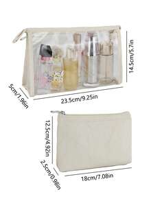2pcs New Spring Floral Makeup Bag Set, Transparent Visible + Floral Quilted Design, Fluffy Touch Large Capacity Storage Bag, Travel Toiletries / Gift Dual Use - White - View 7