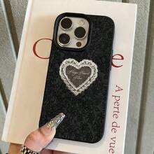 1pc TPU Material Vintage Black Lace Heart Pattern Phone Case Compatible With IPhone 17 Pro Max/17/16 Pro Max/15/13/12/11/ S20 FE/A15/S24/A55/ Note 11/Note 12/Note 13 Pro Full Coverage Shockproof Soft Shell Protective Cover - Black - View 1