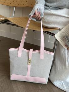 New Luxury Solid Color Premium Versatile Women's Shoulder Tote Bag - Pink - View 4