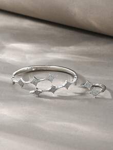 Bộ vòng tay bạc, đồng vân nhám khảm đá Zirconia đa năng, phù hợp đeo hàng ngày, tụ tập, hẹn hò, tiệc tùng, làm quà tặng - Bạc - Xem 5