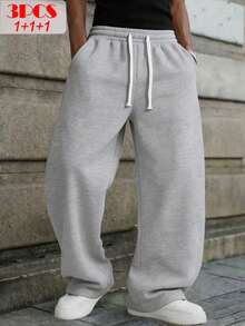 3pcs Men's Autumn/Winter Minimalist Fashion Casual Loose Sports Sweatpants For Daily Wear And Outdoor - Multicolor - View 2