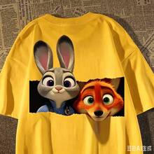 Disney Zootopia Judy Nick Paper Break Style Adult Children's Pure Cotton T-Shirt Multi Color Loose Cartoon Casual Sports Top - AT33242 - View 4