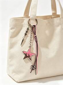 1pc Star Keychain, Y2K Style Dripping Star Bag Charm With Tassel And Rivet Details, Cute Aesthetic Key And Backpack Accessory - Multicolor - View 4