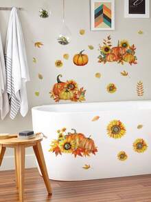 1pc Fresh Autumn Pumpkin Sunflower Maple Leaf Pastoral Style Removable Wall Decal For Kitchen Bedroom Living Room Decor - 1PC - View 3