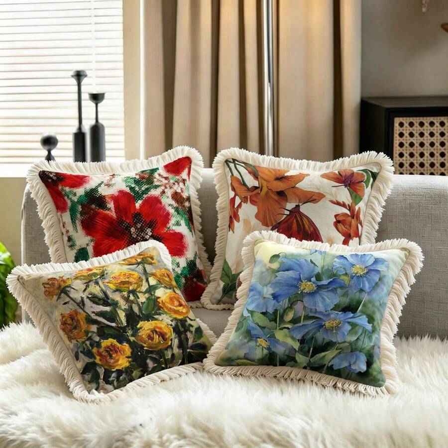 4件裝手工風蕾絲枕套,編織枕套,沙發腰枕套,客廳與別墅用頭枕套 - 彩色 - 查看 1