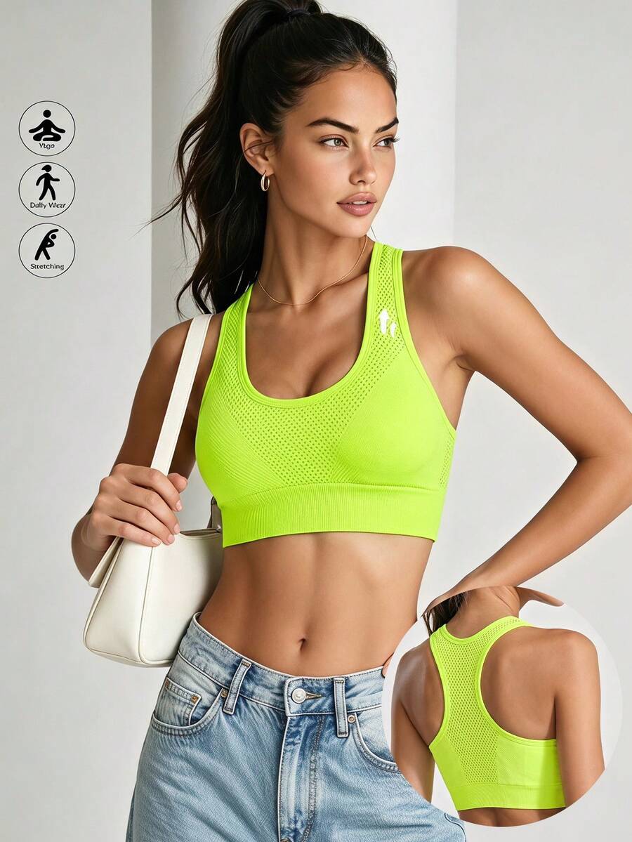 Runway Rest 女士运动文胸，露背瑜伽健身跑步短款文胸 - 熒光色 - 查看 1