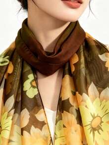 1pc New Fashionable Novel Chiffon Scarf, Thin Sun Protection Long Strip Scarf, Various Different Patterns Available, Gradient Print Beach Towel Gift Gauze Scarf Ribbon, First Choice For Travel, Vacation, And Sightseeing - Multicolor - View 2