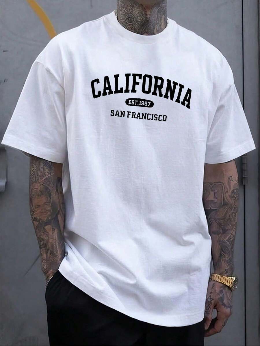 Versatile Casual Loose Fit Short Sleeve T-Shirt With Fun Print, For Vacation, Work And Everyday Wear - 白色 - 查看 1