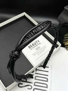1pc Black Leather Headband, Leather Quilted Headband, Camellia Bow Headband, Vintage High-End Elegant Headband, Suitable For Commuting, Dating, Party And More - Multicolor - View 13