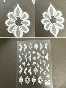 1pc Hand-Painted Petal Nail Stickers, Embossed 3D Line Flower Petal Elements, Summer Nail Stickers Suitable For Women, Girls Handmade DIY Nail Art, Can Replace Various Floral Nail Decorations - White - View 5